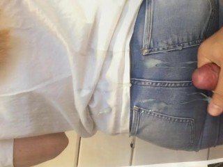 Cumshot on the top of nice refill jeans Cum Tribute